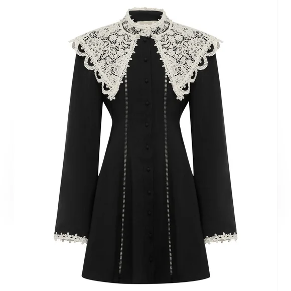 Alemais Black Mini Dress with White Lace Collar - Picture 6 of 11